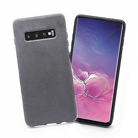 Coque en Suède-Fibre Case de Protection pour Samsung S10 Gris