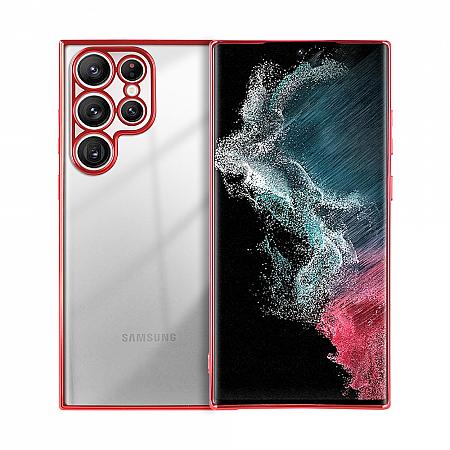 Silicone Coque pour Samsung S24 Ultra Couverture de Protection Transparent Rouge